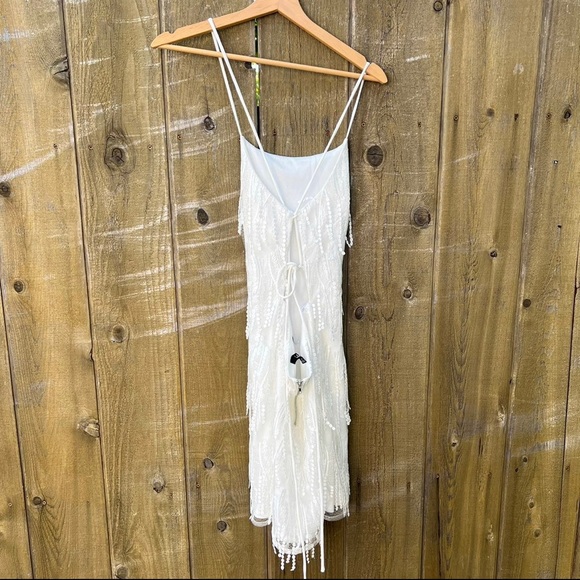 White Fringe Lace-Up Backless Mini Dress 🌿 - Picture 9 of 10